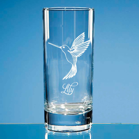 Personalised Hummingbird Highball Glass Gift, Engraved Wine Glass, Whisky Beer