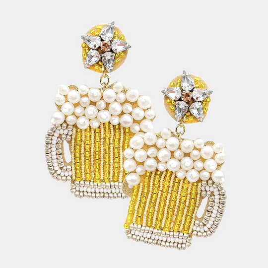Beer Mug Seedbead Clipon Earrings Seed Beaded Pub Clip On Post Design