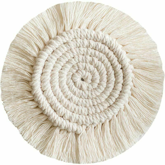 Glass Coaster Cotton Braided Coffee Beer Mug Mat with Tassels Table Decoration for Bar Restaurant,18cm S'areern