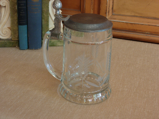Bmf Zinn Etched Glass Beer Stein With Pewter Lid