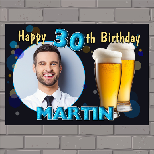Personalised Happy Birthday Party Photo Poster Banner 18Th 21st 30Th 40Th 50Th 60Th Any Age N124 Beer Glasses