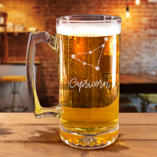 Capricorn Zodiac Design Beer Mug - Wedding Gift, Housewarming Anniversary Birthday Gift