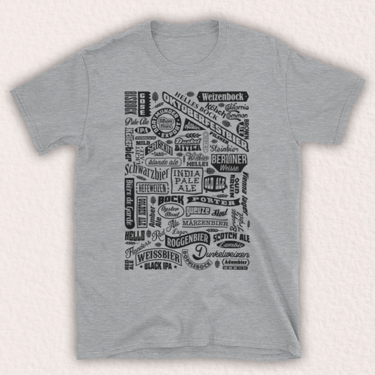 Craft Beer Types Drink Lover Typography Real Ale Brewing Unofficial Mens T-Shirt Choose From 15 Colour Options