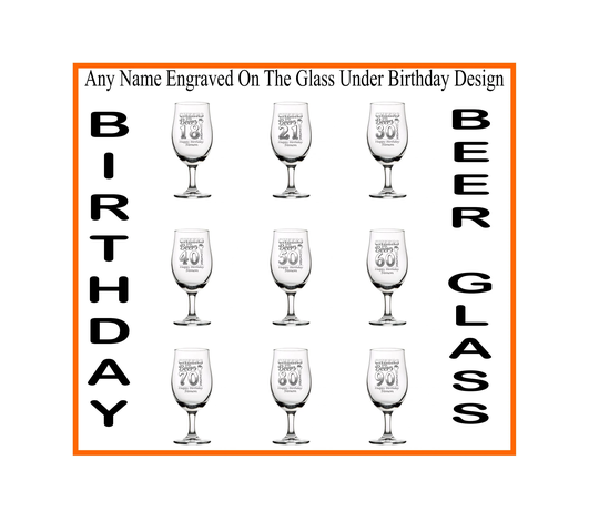 Personalised Birthday Design Stemmed Pint Beer Glass 18 21 30 40 50 60 70 80 90