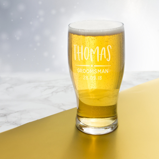Wedding Beer Pint Glasses Personalised Favour For Groomsmen, Best Man, Usher Gift, Custom Name & Date Wedding Decor
