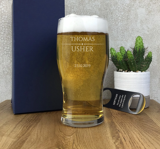 Personalised Engraved Usher Pint Beer Glass Wedding Gift Idea, Boxed - Pg-Wed7