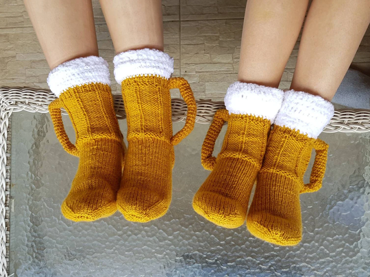 Crochet Beer Mug Socks Father's Day Gift Idea Knit Beer Stocking Oktoberfest Gag Lovers Funny Novelty