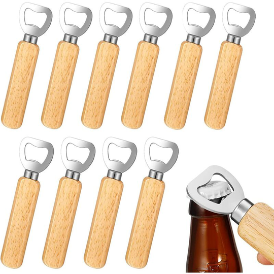 Bottle Opener, 10pcs Wooden Handle Beer Bottle Opener Portable Durable Natural Wood Bottle Opener Great Gift for Men