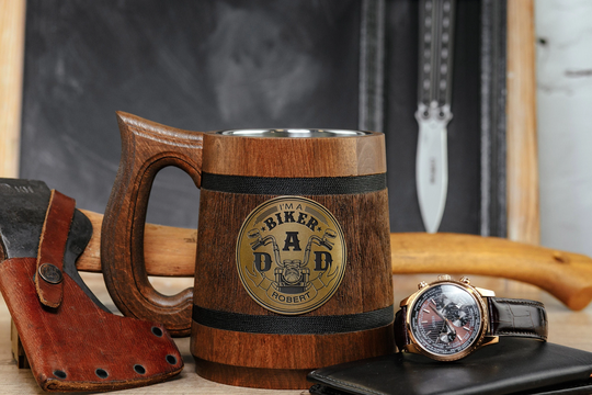 I'm A Biker Dad Personalized Beer Mug, Father Day Gift From Daughter, Biker Tankard, Motorcycle Gifts For Men