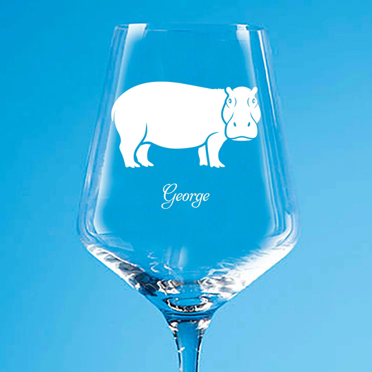 Personalised Hippo Wine Glass Gift, Whisky Engraved Beer Glass, Highball Birthday Gift