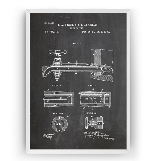 Beer Faucet 1885 Patent Print Wall Tap Art Poster Blueprint Pub Gifts