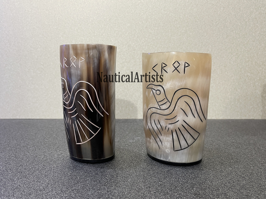 Viking Horn Cup Engraved Raven Ox Drinking Mug Cups Beer Wine Tankard Beaker