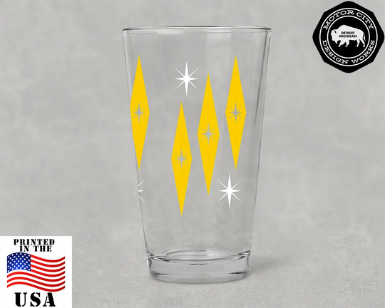 Atomic Stars Diamonds Mid Century Modern Pint Glass | Modernist, Barware Glasses, Vintage Home, Ale, Beer Mod, Eames