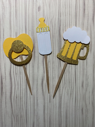 Baby Is Brewing Cupcake Toppers Bottle Beer Pacifier Shower Welcome Party Decor