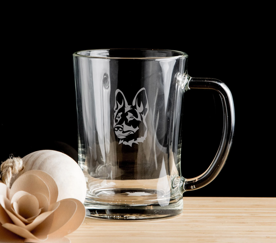German Shepherd Alsatian Dog Beer Mug Glass Pint Glass, Personalised Tankard Gift For Him, Her Hand Etched Glass.188