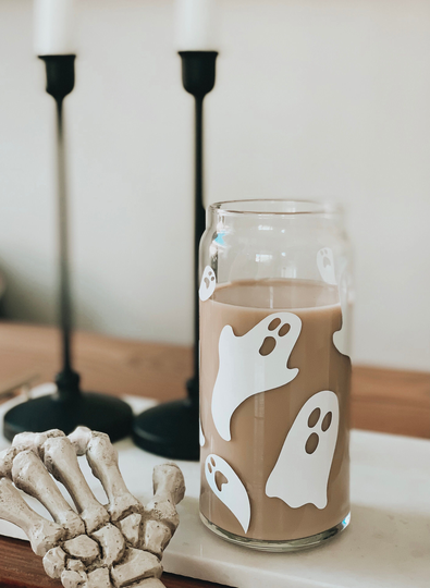 16Oz Ghost Coffee Cup | Larger Glass Pictured Beer Glass | Halloween Iced