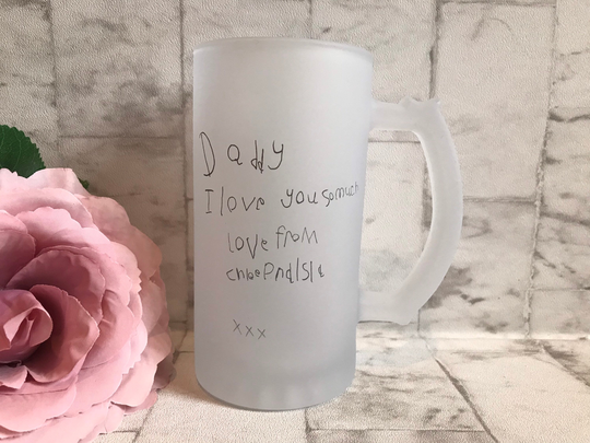 Personalised Frosted Beer Stein, Childrens Writing Or Drawing