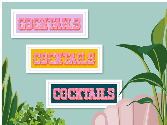 Cocktail Print, Panoramic Bar Wall Art, Themed Prints, Framed Print