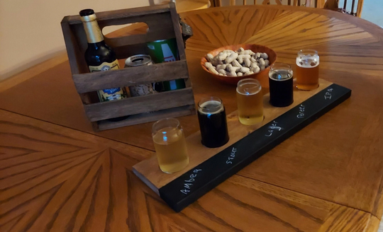 Craft Beer Tasting Tray, 5 Glass Flight, Glasses With Chalk Label, Mini Can 0Z Flight