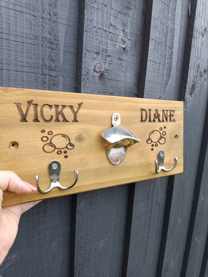 Personalised Rustic Tiki Bar Wooden Decoration, Hot Tub Sign, Towel Holder & Bottle Opener, Hooks, Goggles, Wooden, Garden, Summer House, Spa