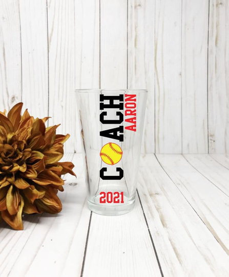 Coach Gift, Softball Baseball Gift Personalized, Pub Glass, From Team