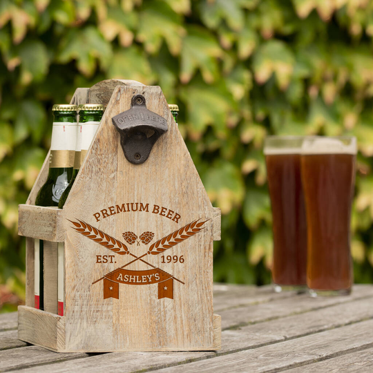 Oak Effect Four Beer Bottle Carrier