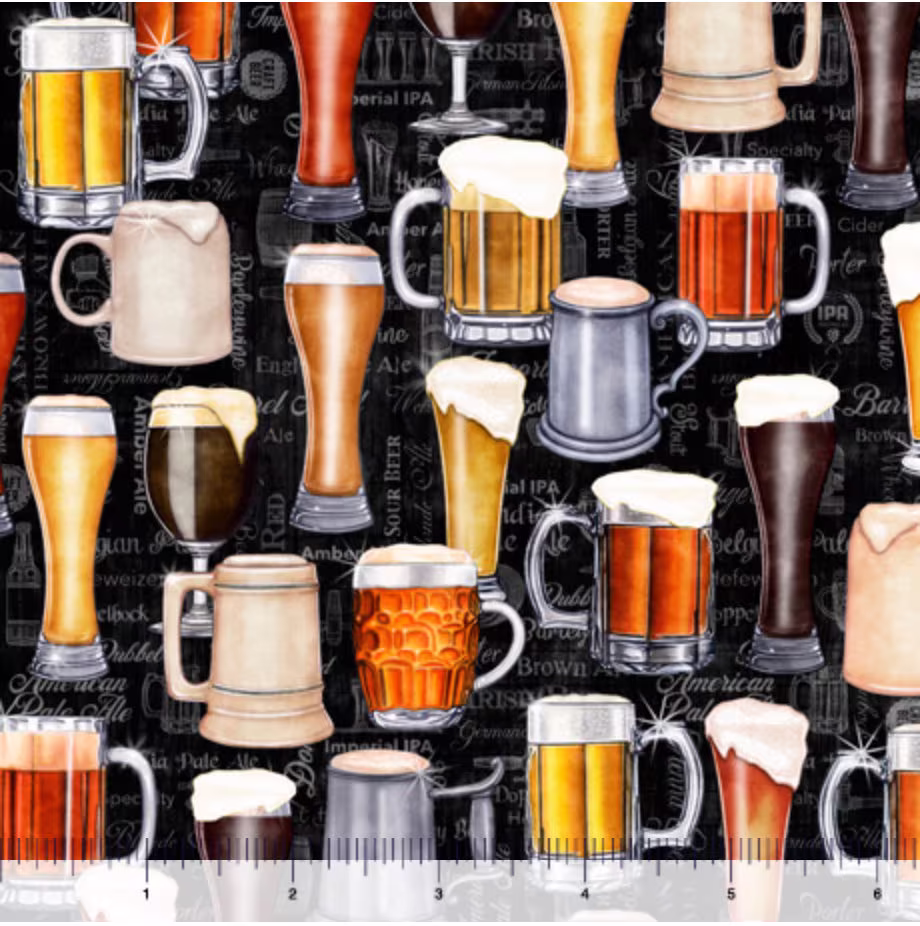 On Tap - Beer Mugs & Glasses # 28420 -J- By Quilting Treasures 100% Cotton Woven Fabric Choose Cut