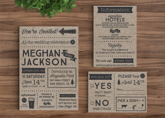 Wedding Invitation Template Printable Rustic | Kraft Paper, Hipster, Casual, Vintage, Country Modern, Camping Diy | 1116