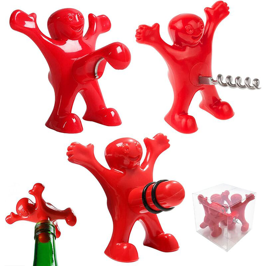 Happy Man Bottle Opener, Beer Bottle Opener Funny Corkscrew Wine Stoppers for Bottles Novelty 3Pcs Set