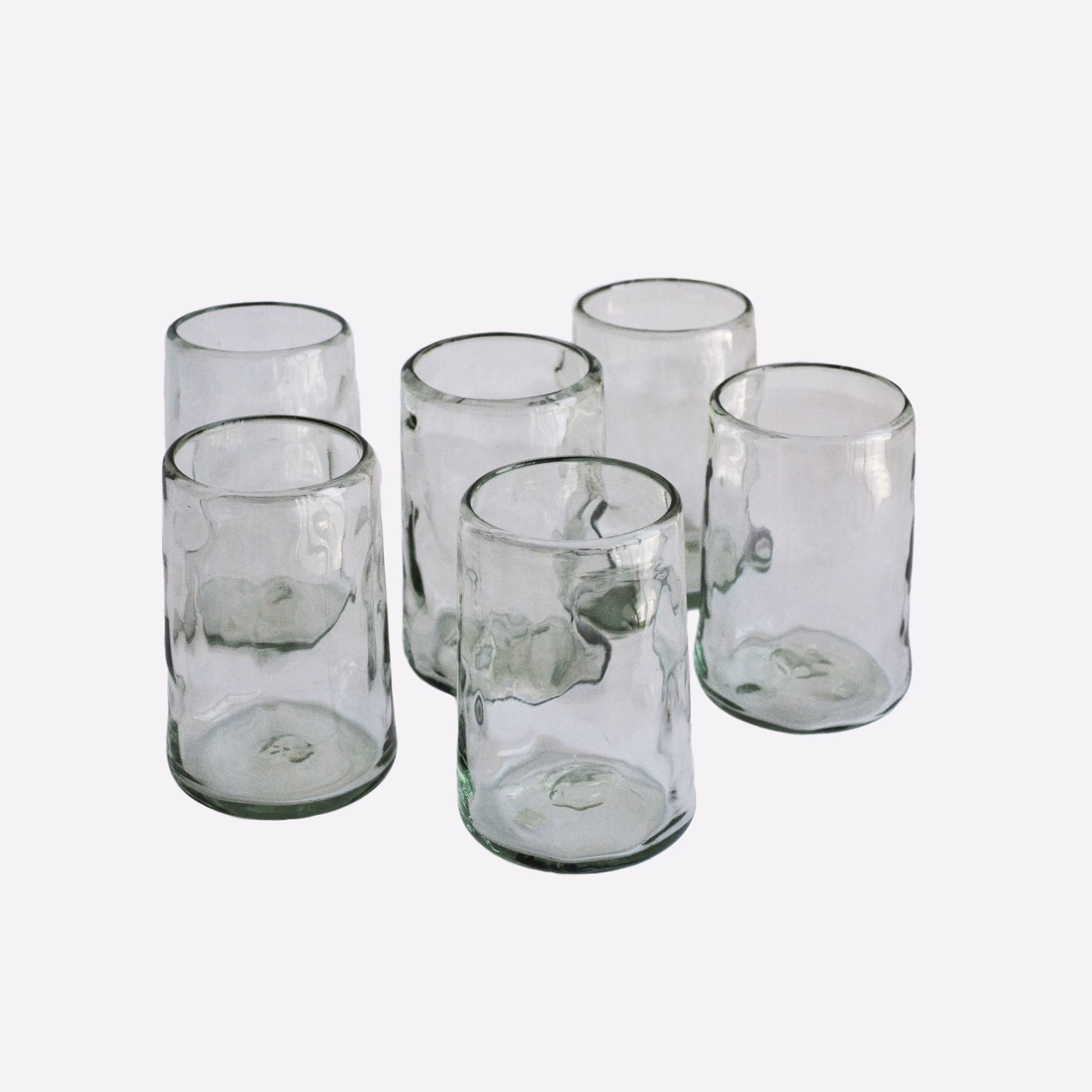 6 Beer Glasses Highball - Handblown Made Recycled Glass White Lights Of Mexico City Original Design