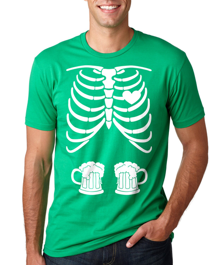 Skeleton Beer Mugs St. Patrick's Day Party Tee Shirt Shamrock Clover Pub