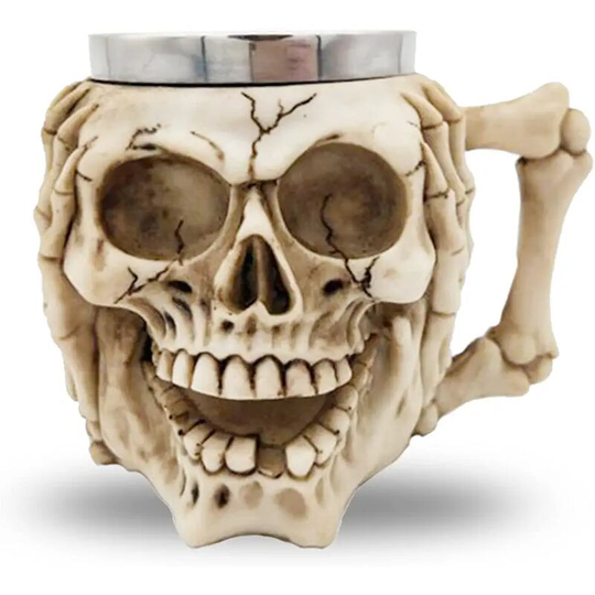Stainless Steel Skull Mug, Medieval Beer Mug, 3D Resin Coffee Mug, for Beverage, Coffee, Beer, Halloween Decor, Gift, 400ML,(Cover Face)