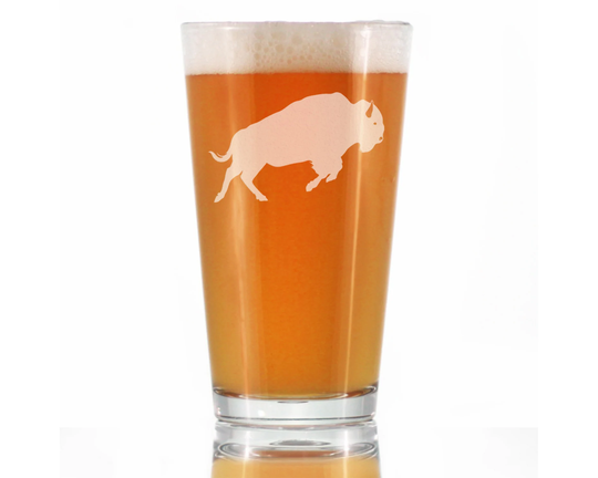 Bison - Pint Glass, 16 Oz, Etched Animals, American Buffalo Gift For Women & Men That Love