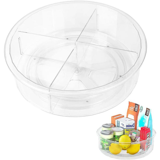 Turntable Organizer, Rotating Storage Tray, Kitchen Rotating Storage, With Adjustable Partition, Can Rotate 360 Degrees, For Kitchen, Fridge,