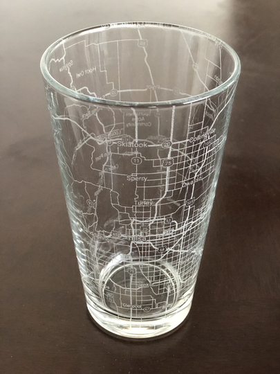 16 Oz Pint Beer Glass Urban City Map Tulsa, Ok