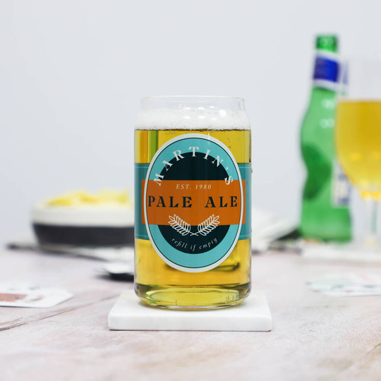 Personalised Pale Ale Label Printed Can Glass