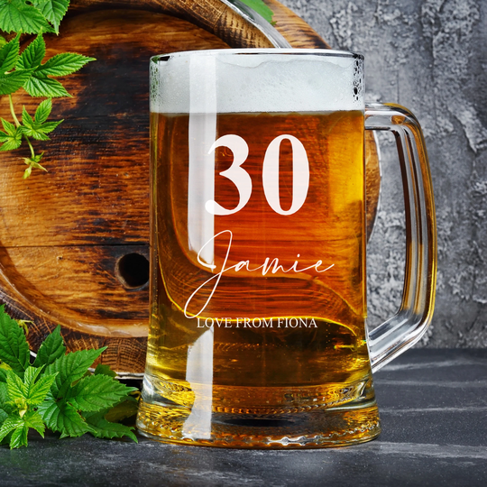 Personalised 30Th Birthday Beer Glass Tankard Gift Boxed With Sentiment