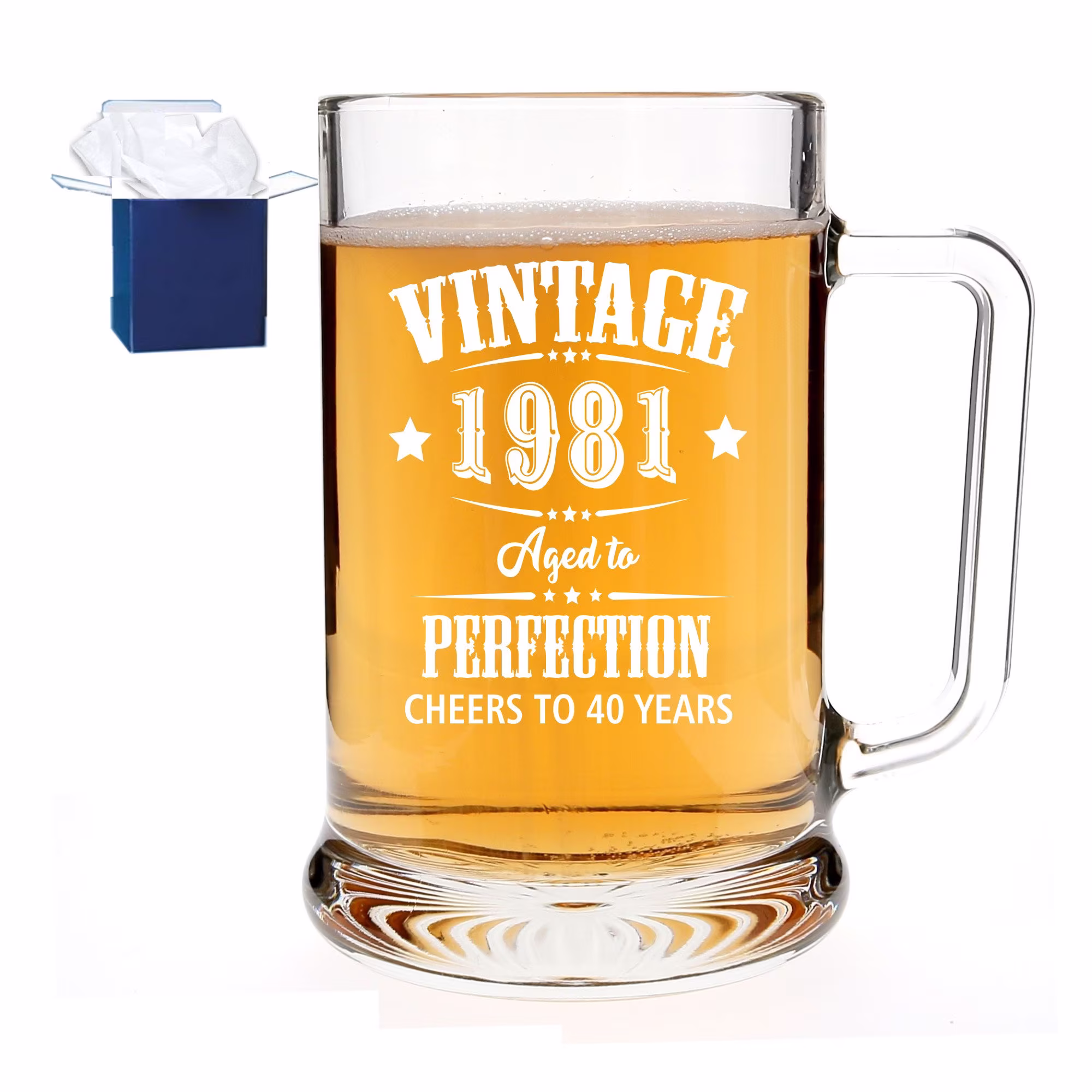 Personalised Engraved Pint Beer Glass Tankard Birthday Vintage 1981 Aged To Perfection Gift Any Age Any Year