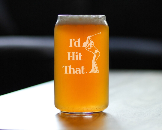 I'd Hit That - Beer Can Shaped Pint Glass Funny Unique Golfing Themed Gifts For Golfers & Dads Who Love To Golf 16 Oz Glasses