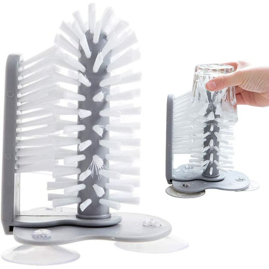 Window cleaning brush, cleaning tools, cleaning brush, mug brush with suction cup, wheat beer glass, glass tumbler, professional glass cleaning brush.