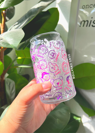 Bt21 Inspired Beer Glass Cup | Perfect For Ice Coffee Lid & Straw Available Gift Bts Fan Lovers 16 Oz