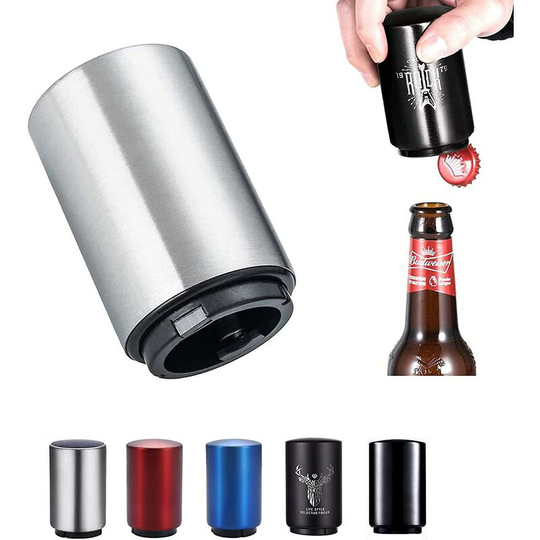 Beer Bottle Opener, Magnetic Automatic Stainless Steel Push Down Opener, Magnet Beer Opener (silver) Thsinde