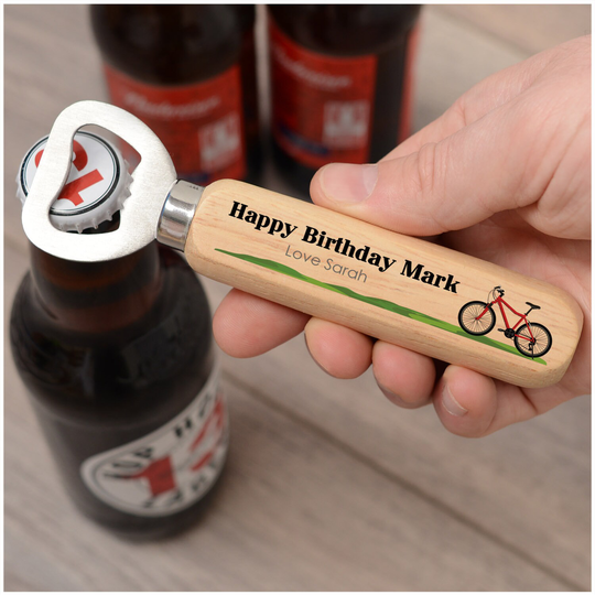 Cycling Birthday Gifts For Him Her - Personalised Cyclist Dad, Husband, Grandad, Boyfriend Wood Bottle Opener