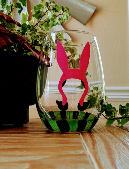 Bob's Burgers Louise Belcher Hand Painted Bunny Ears Wine Or Pint Glass