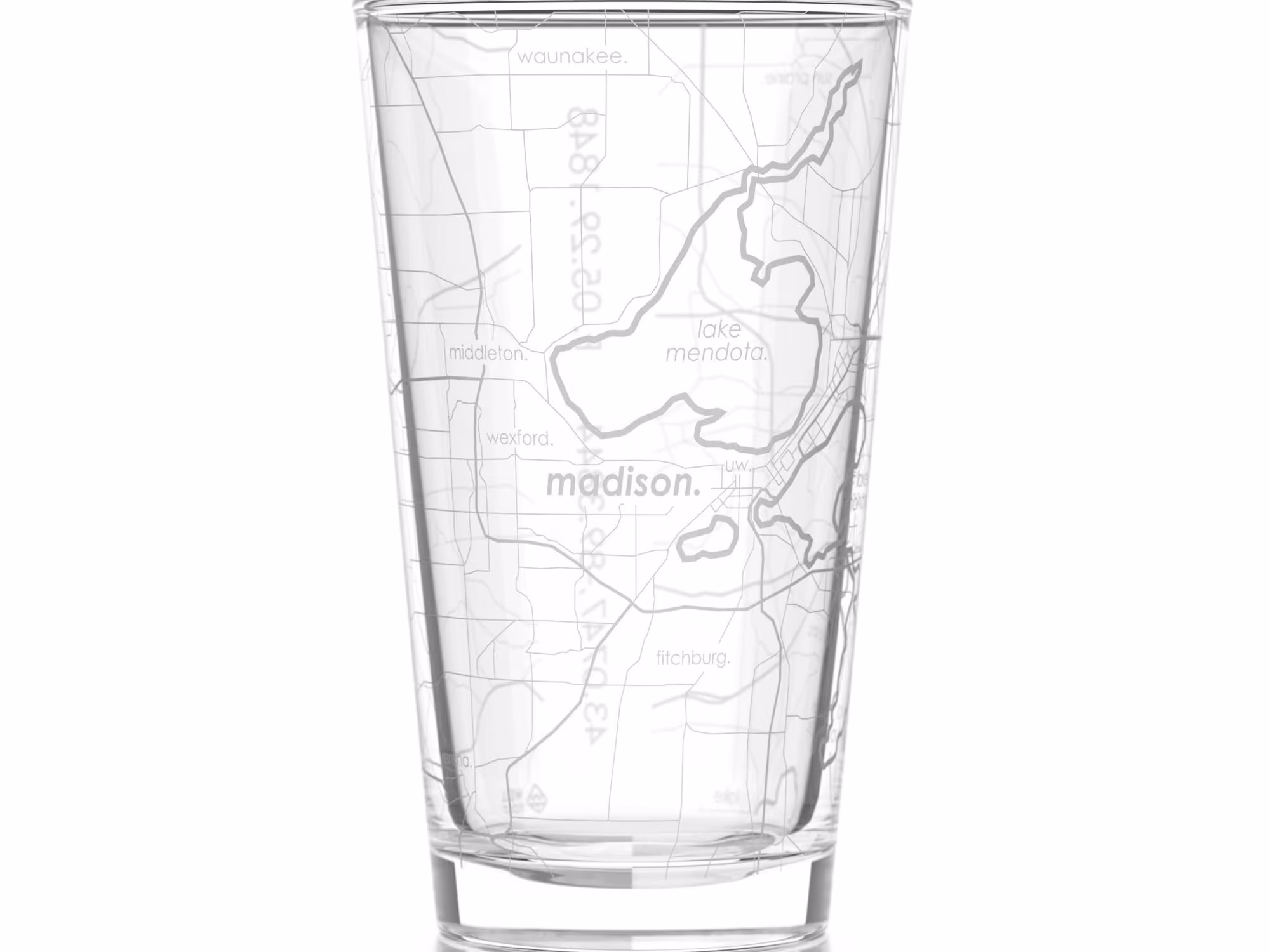 Madison Map Pint Glass | Engraved Beer | 16Oz Etched Drinking Glasses Gifts For Him Birthday Gift Of