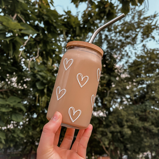 Hearts Glass Cup, Beer Can, Coffee Soda Iced Glass, Aesthetic Cup