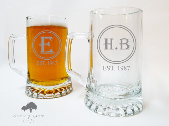 Personalised Monogram Tankard Glasses, Groomsmen Gift, Engraved Beer Custom Glass, Pilsner Etched Mug