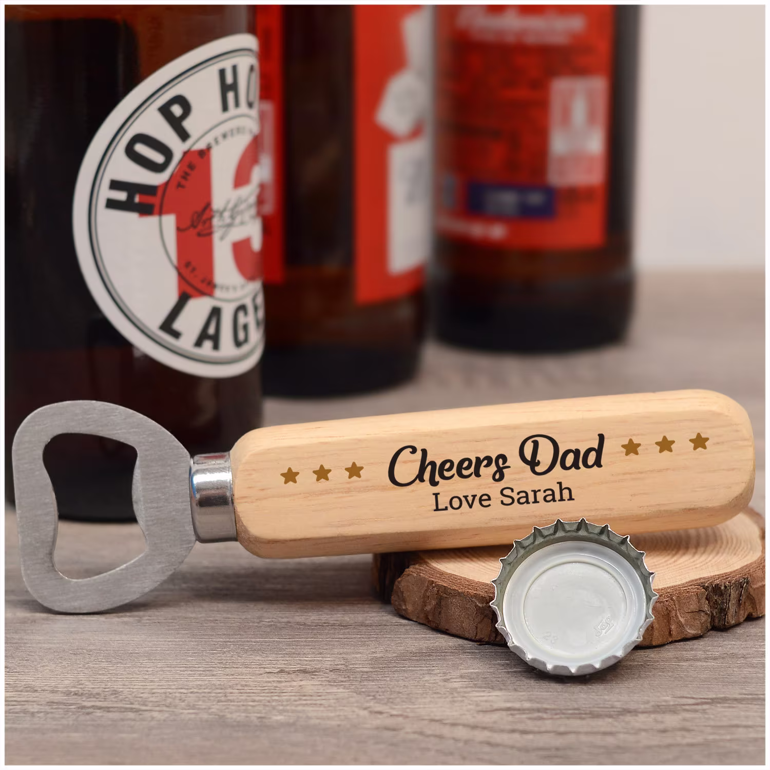 Dad Wooden Beer Bottle Opener Gifts - Personalised Dad, Daddy, Grandad Fathers Day Gift For Him Men