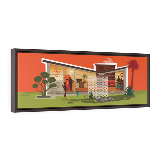 Butterfly Roof Mid-Century Modern House, Framed Gallery Wrap Canvas, 36x12