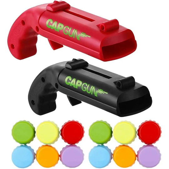 Beer Bottle Openers, 2 Pieces Cap Gun Beer Bottle Openers and Launcher Gun Bottle Launcher with 6 Pieces Silicone Wine Stoppers, for Home, Bar,